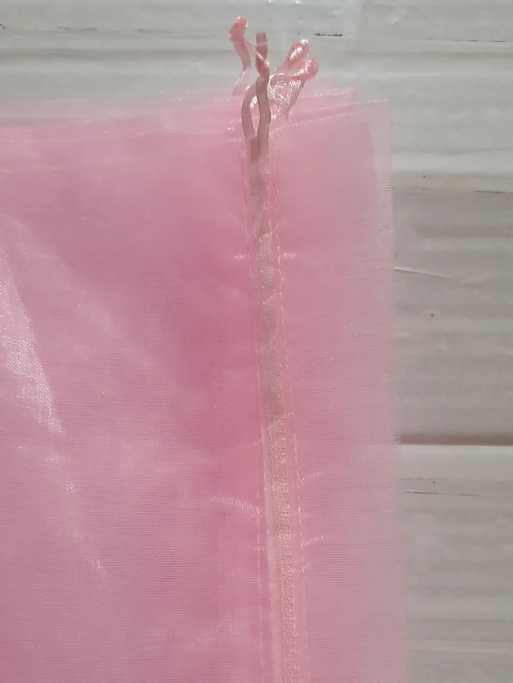 Set Of 6 Sheer Pink Organza Drawstring Bags -